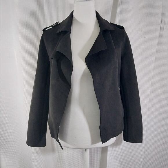 NWOT! TAHARI! RICH BLACK FAUX SUEDE ZIP POCKET, EPAULETTE SHOULDER JACKET! SZ S - Picture 3 of 12